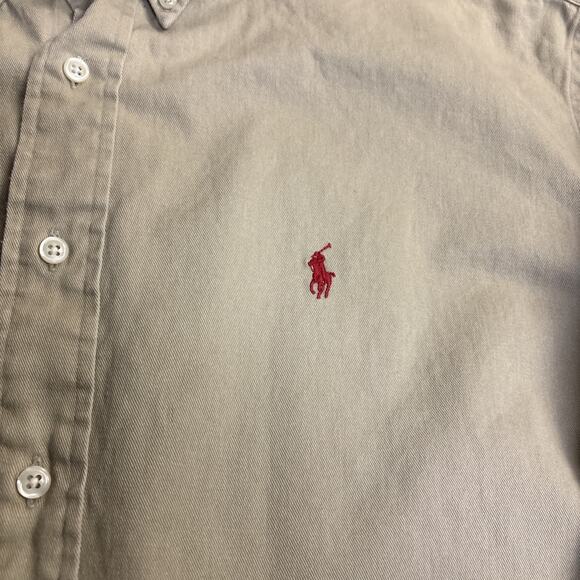 VTG Polo Ralph Lauren Men’s XL Khaki Blaire 100% Cotton Button Up Red Pony - Picture 3 of 8